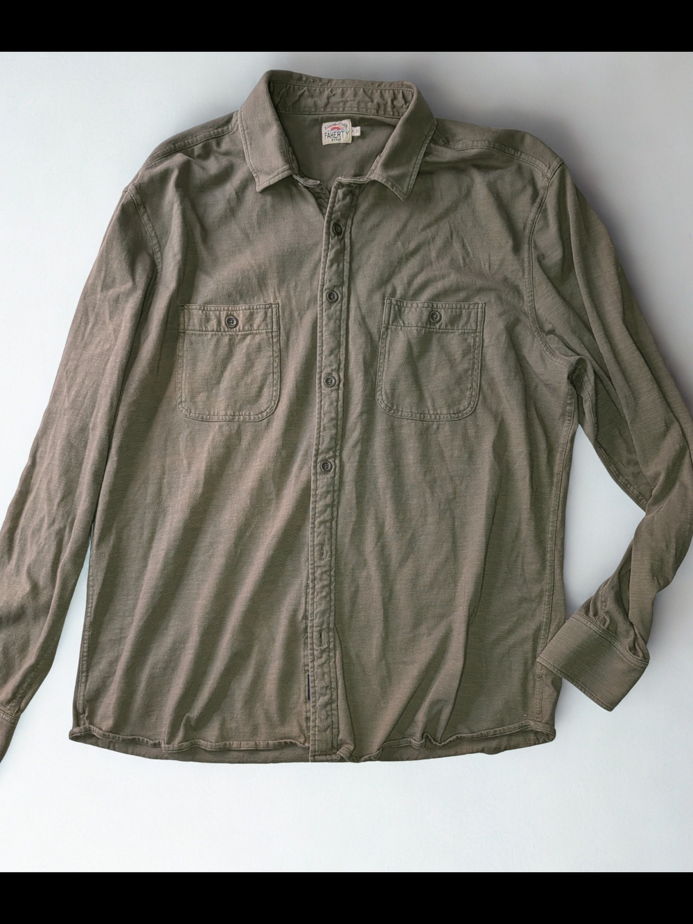 Faherty Olive/Taupe Casual Button-Down Shirt